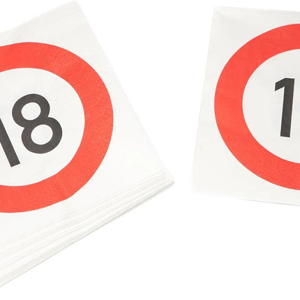 18 Jaar Servetten Verkeersbord 33cm 20st
