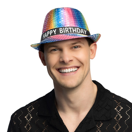 Hoed Rainbow 'Happy birthday'