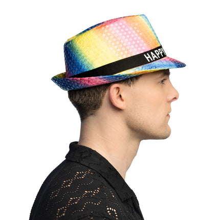 Hoed Rainbow 'Happy birthday'