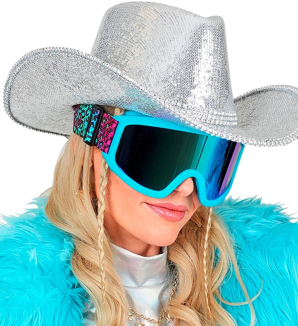 Ski Bril 80s Blauw Regenboog Luipaardprint