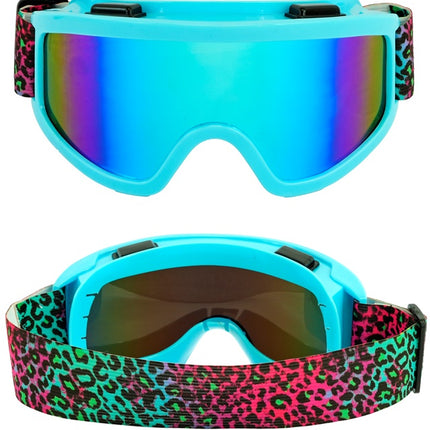 Ski Bril 80s Blauw Regenboog Luipaardprint