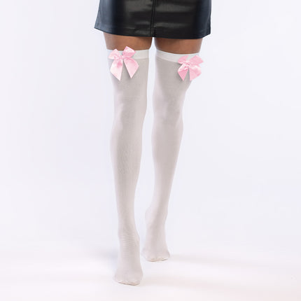 Paar kousen Bow wit/roze