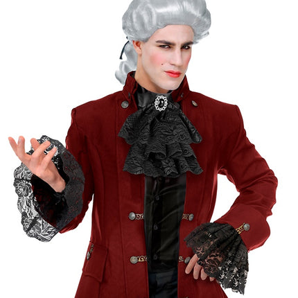 KANTEN JABOT MET EDELSTENEN EN MANCHETTEN - ZWART