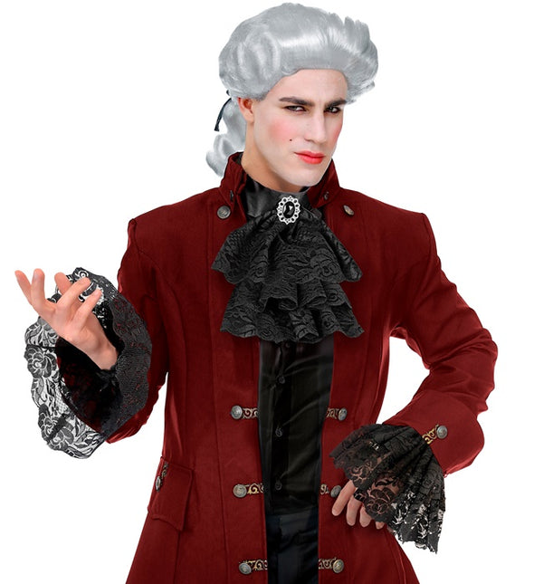 KANTEN JABOT MET EDELSTENEN EN MANCHETTEN - ZWART