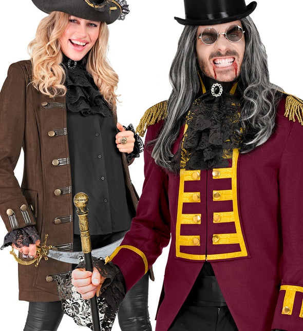 KANTEN JABOT MET EDELSTENEN EN MANCHETTEN - ZWART