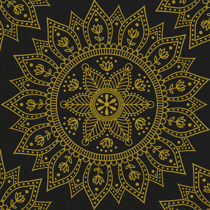 Goud Zwarte Servetten Mandala 33cm 20st