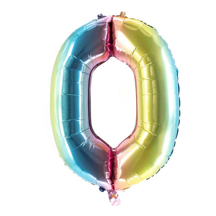 0 Jaar Cijfer Ballon Regenboog Leeg 85cm