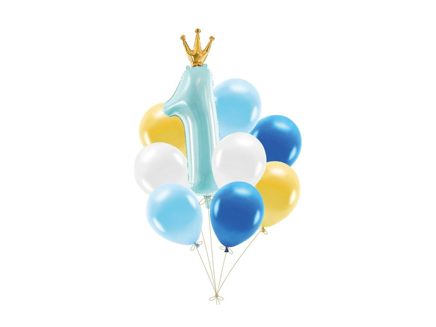 1 Jaar Ballonnen Set Blauw 9 delig van Partydeco koop je bij Partywinkel