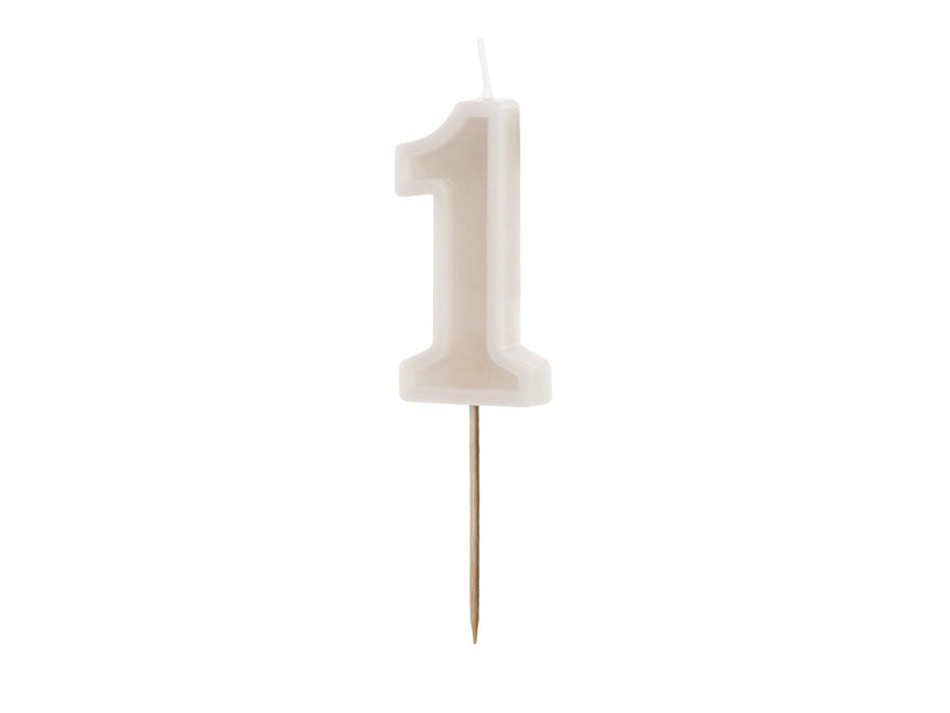 1 Jaar Kaars Beige 10cm van Partydeco koop je bij Partywinkel