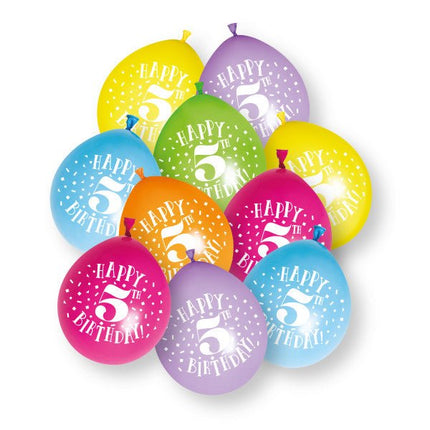 10 stuks Happy 5th Birthday 23cm latex ballonnen van Unique koop je bij Partywinkel