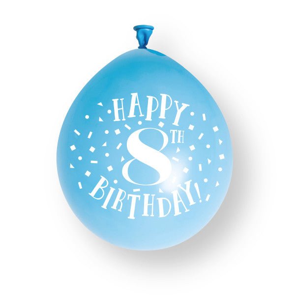 10 stuks Happy 8th Birthday 23cm" latex ballonnen van Unique koop je bij Partywinkel