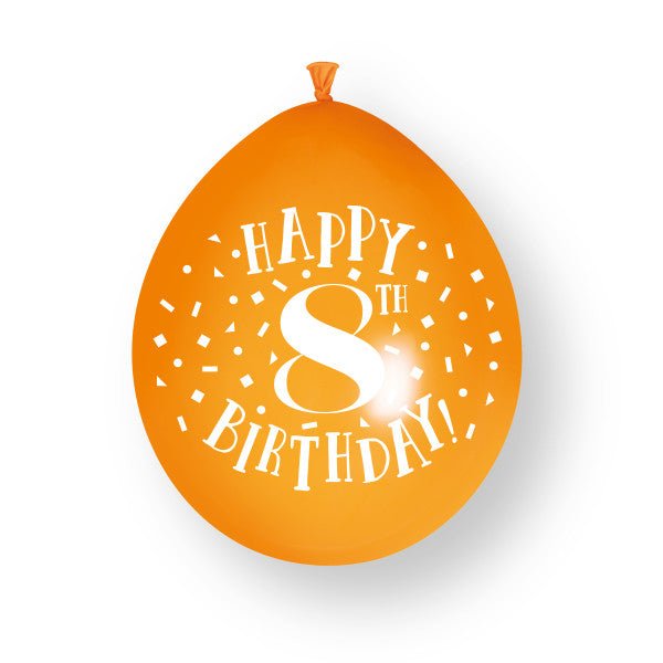 10 stuks Happy 8th Birthday 23cm" latex ballonnen van Unique koop je bij Partywinkel