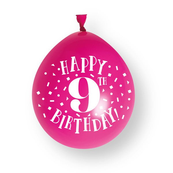 10 stuks Happy 9th Birthday 23cm latex ballonnen van Unique koop je bij Partywinkel