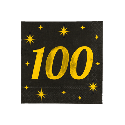 100 Jaar Servetten Zwart Goud 19cm 16st van Paper Dreams koop je bij Partywinkel