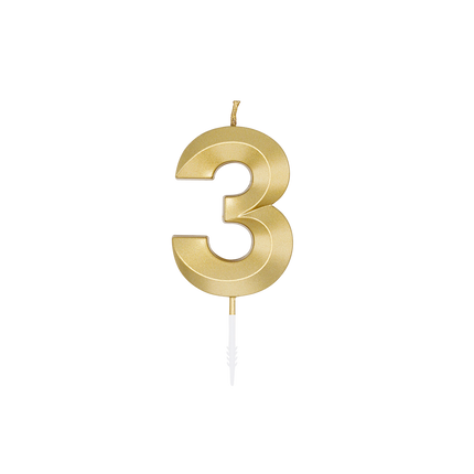 3 Jaar Kaars Goud Metallic 6cm