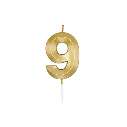 9 Jaar Kaars Goud Metallic 6cm
