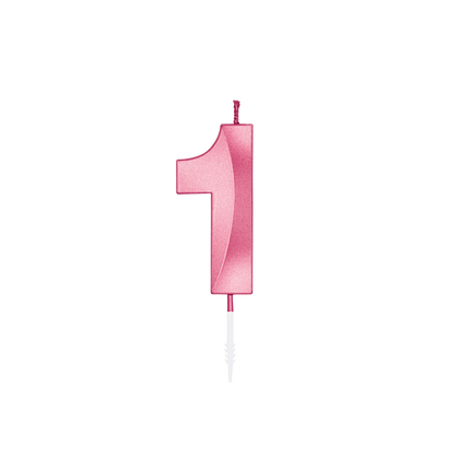 1 Jaar Kaars Roze Metallic 6cm