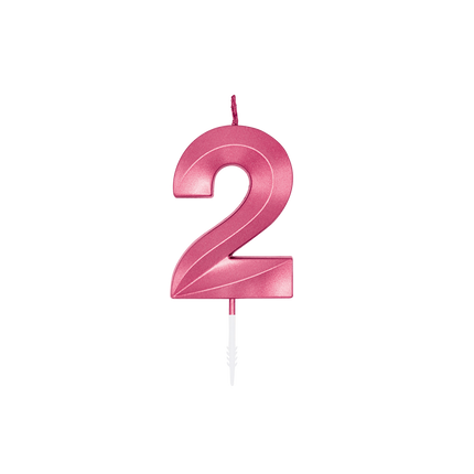 2 Jaar Kaars Roze Metallic 6cm