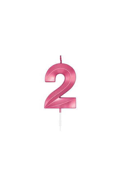 2 Jaar Kaars Roze Metallic 6cm