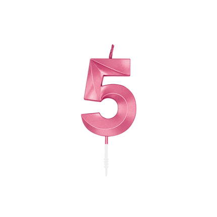 5 Jaar Kaars Roze Metallic 6cm