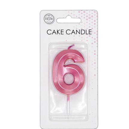 6 Jaar Kaars Roze Metallic 6cm