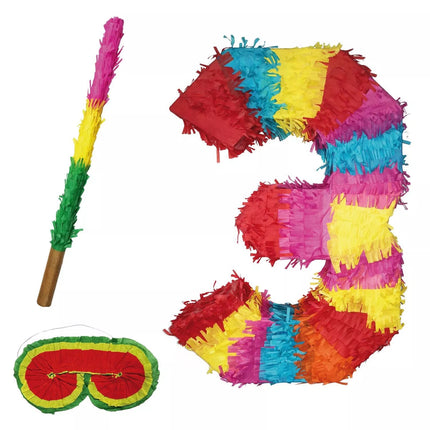 Cijfer 3 Piñata Set 3-delig 45cm