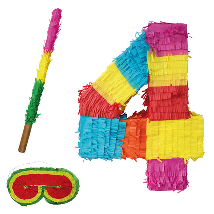 Cijfer 4 Piñata Set 3-delig 45cm