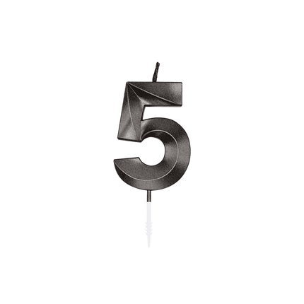5Jaar Kaars Zwart Metallic 6cm