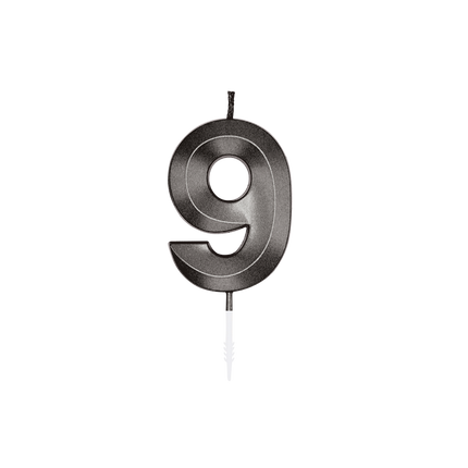 9 Kaars Zwart Metallic 6cm