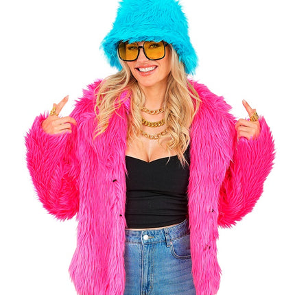 Bontjas Pluche Dames Neon Roze