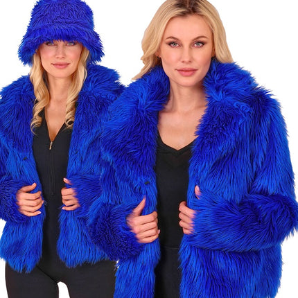 Bontjas Pluche Blauw Dames
