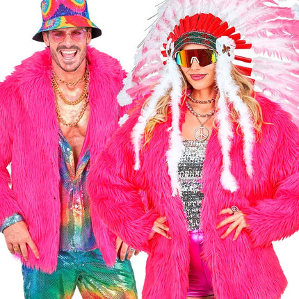 Bontjas Pluche Neon Roze