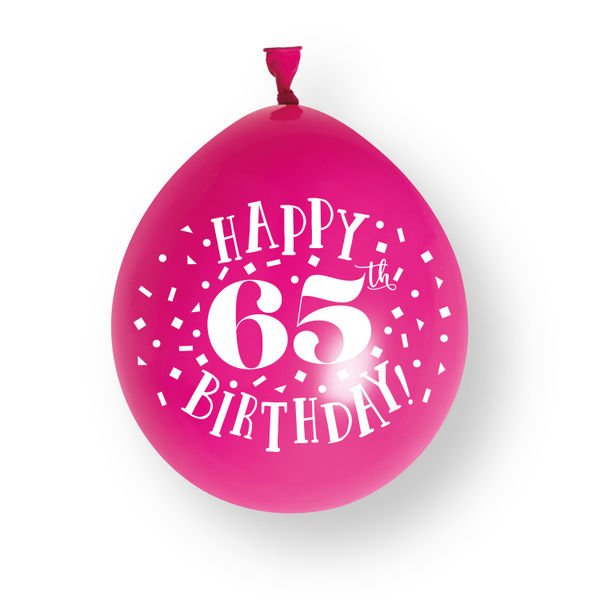 10ct Happy 65th Birthday 23cm Latex Balloons van Unique koop je bij Partywinkel