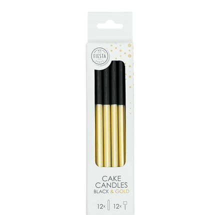 Zwart Gouden Kaarsen Dip-Dyed 9,5cm 12st
