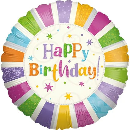 Happy Birthday Helium Ballon Gekleurd Strepen 45cm