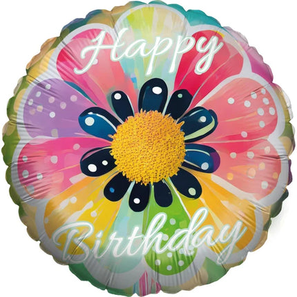 Happy Birthday Helium Ballon Gekleurd Bloem Leeg 45cm