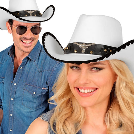 COWBOYHOED MET STIER, WIT VILT