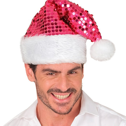 KERSTMAN MUTS PLUCHE EN PAILLETTEN ROZE
