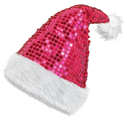 KERSTMAN MUTS PLUCHE EN PAILLETTEN ROZE