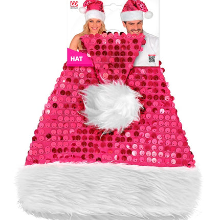 KERSTMAN MUTS PLUCHE EN PAILLETTEN ROZE