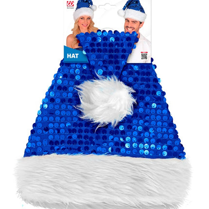 KERSTMAN MUTS PLUCHE EN PAILLETTEN BLAUW