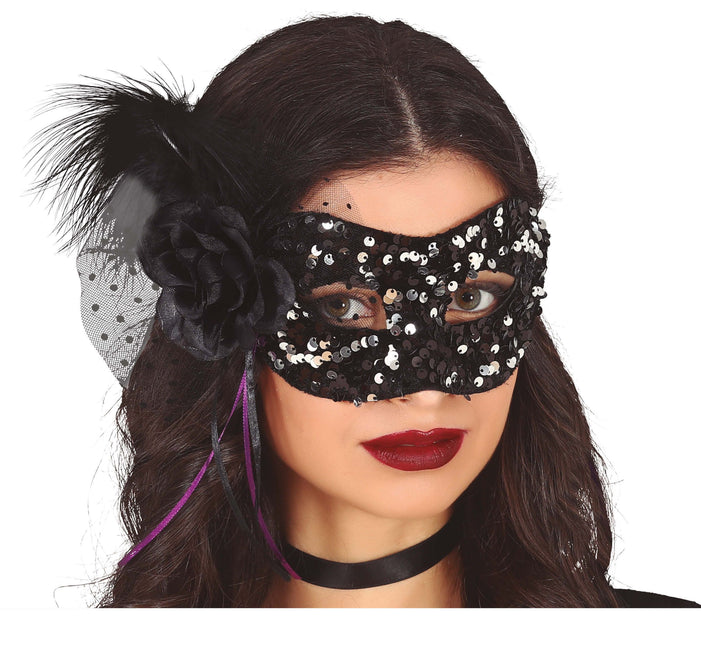 Zwart Oogmasker Bloem Pailletten