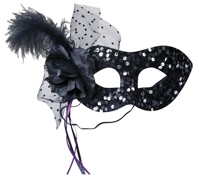 Zwart Oogmasker Bloem Pailletten