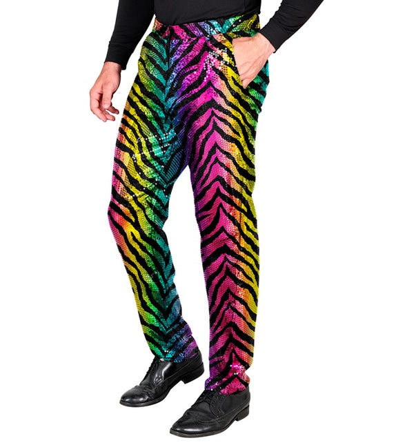 PAILLETTEN BROEK REGENBOOG TIJGER Volwassen