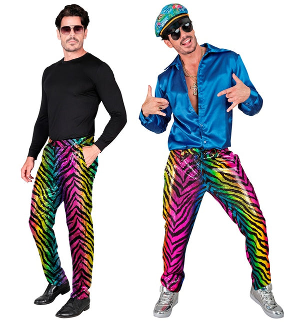 PAILLETTEN BROEK REGENBOOG TIJGER Volwassen