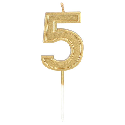 Kaarsje Elegant '5' goud op prikker (3 x 4,2 x 0,7 cm)