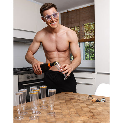 Set 4 sparkling plastic flutes goud