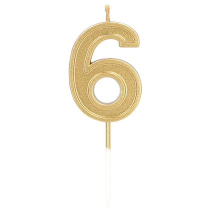 Kaarsje Elegant '6' goud op prikker (3 x 4,2 x 0,7 cm)