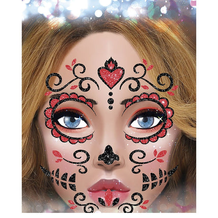 Dia De Los Muertos Gezicht Stickers Glitter 20cm