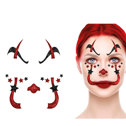 Halloween Gezicht Stickers Clown Glitter 20cm